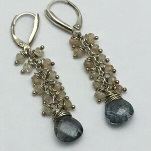 NWOT Artisan Sterling Silver Natural Moss Aquamarine Zircon Earrings‎